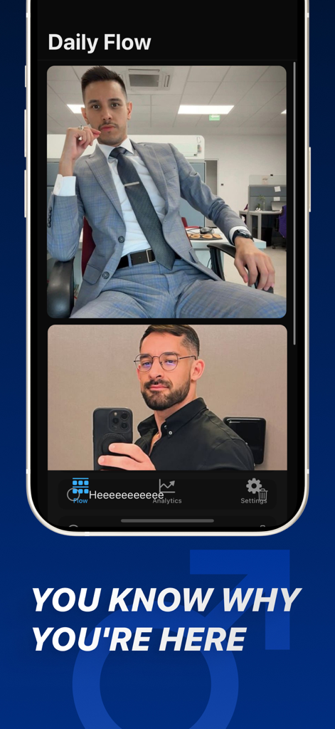 Sniffiеs-Daily Trio - Daily Flow screen of the Sniffies Daily Trio app showing profile photos of men