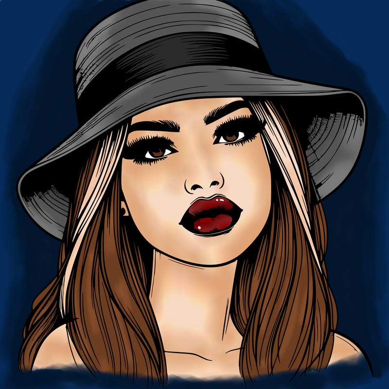 realistic girl with lips and hat