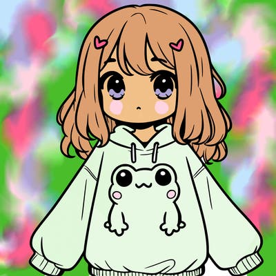 girl wearing frogging sweatshirt
