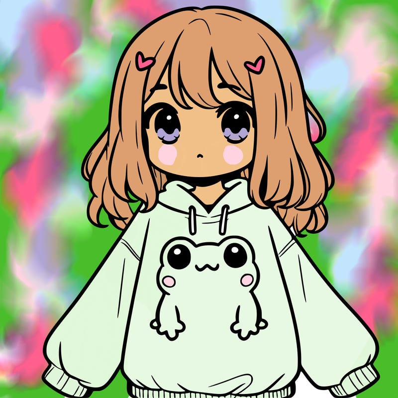 girl wearing frogging sweatshirt