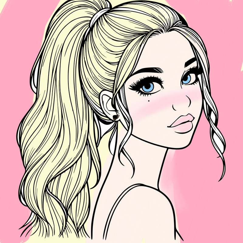 realistic pretty girl with high pony tail