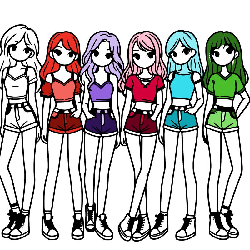 a group of girls wearing crop tops and shorts