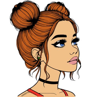 realistic girl with buns on the top of her head