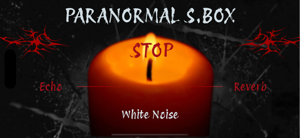 Paranormal Spirit Box - Interfaccia dell'app Paranormal Spirit Box con candela luminosa e pulsanti di controllo audio