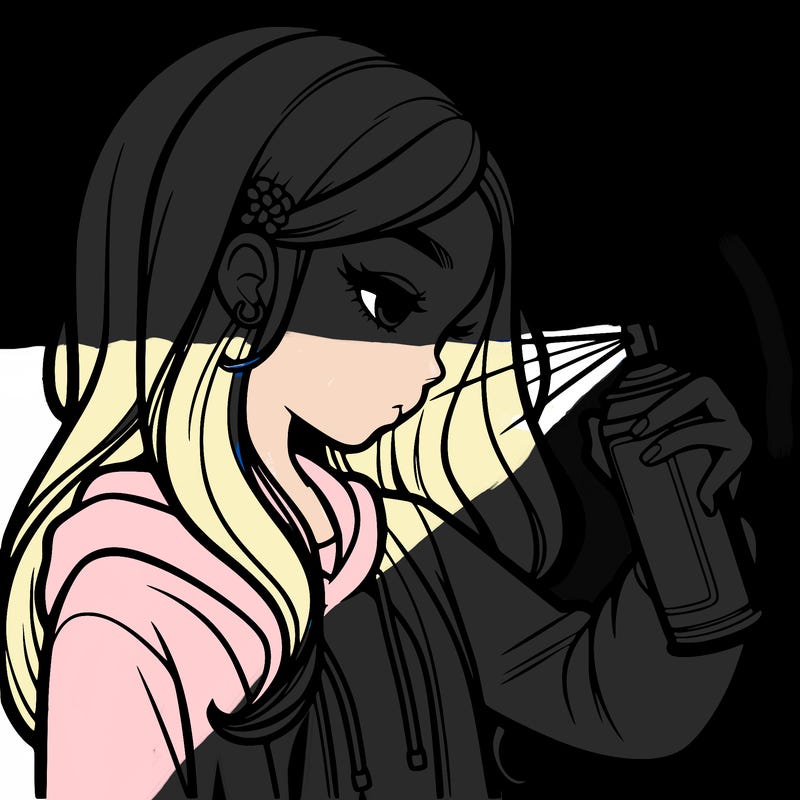 a realistic girl spray painting