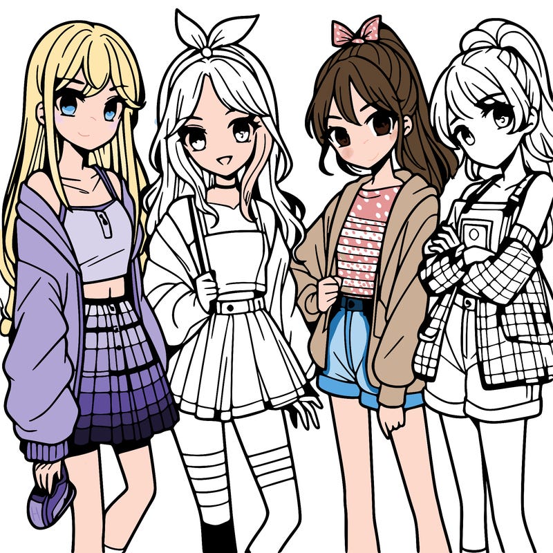 teen manga girls group of 4