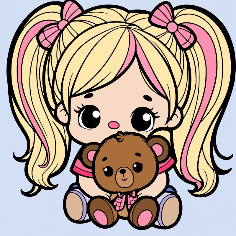 girl with pigtails and stuffed animal