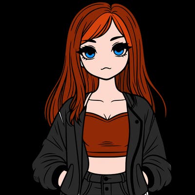 girl with long hair a crop top and a jacket