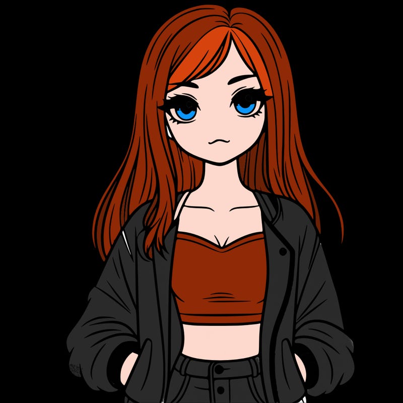 girl with long hair a crop top and a jacket