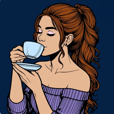 realistic woman drinking tea