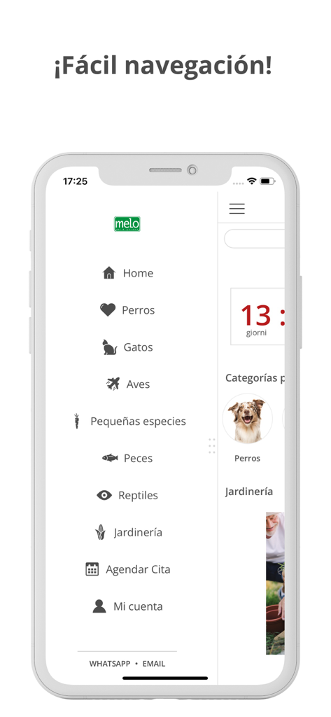 Melo Pet & Garden - Melo Pet and Garden app navigation menu showing categories for pets and gardening