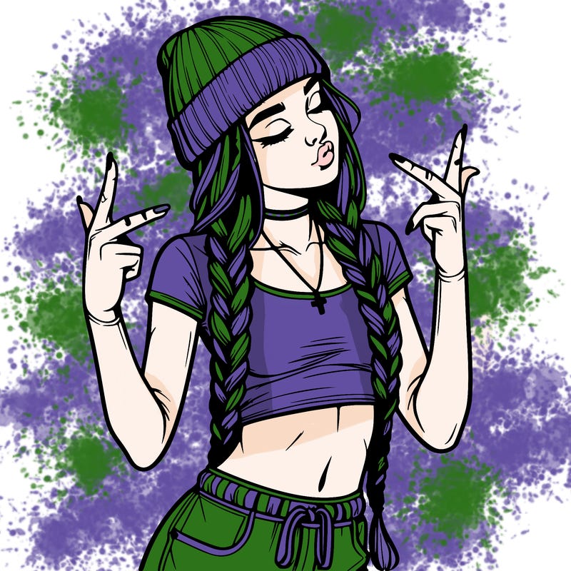 realistic teenage girl with braids and a beanie and crop top doing 🫶🏼