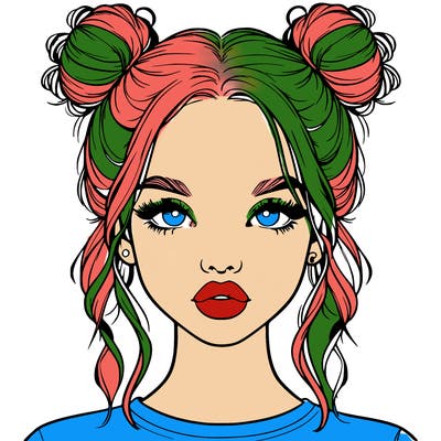 realistic girl with two buns in hair and lips