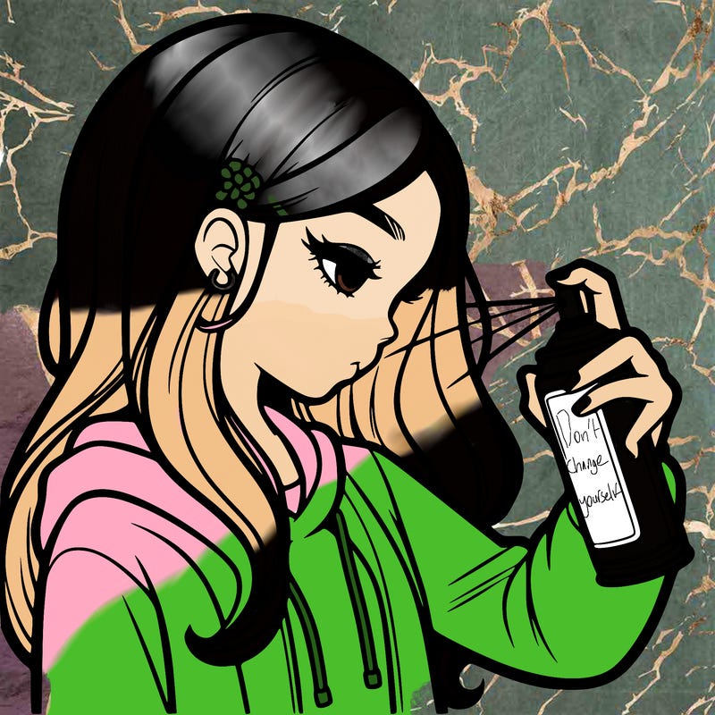 a realistic girl spray painting