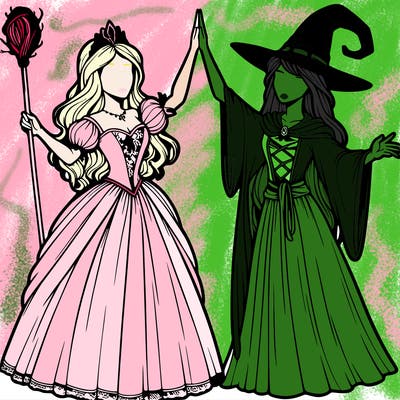 detailed realistic split of a princess and a witch