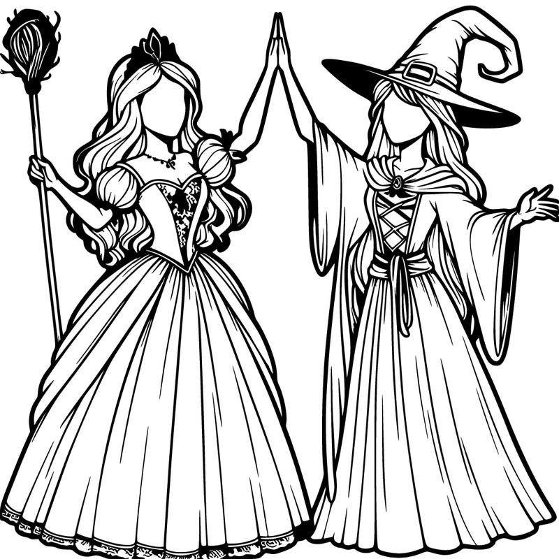 detailed realistic split of a princess and a witch