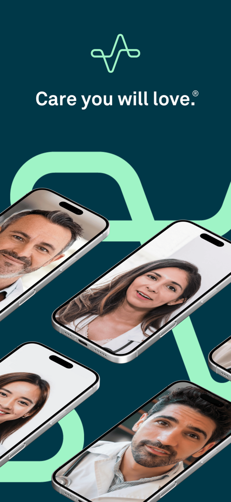 Smartphones displaying video consultations with diverse doctors on the First Stop Health mobile app