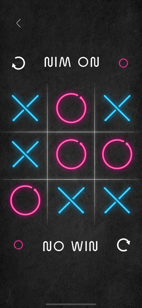 XO - Tic Tac Toe - 2 Player - A Tic Tac Toe game in neon style showing a tie result with blue X and pink O marks