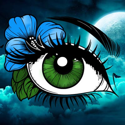 realistic eye with flower