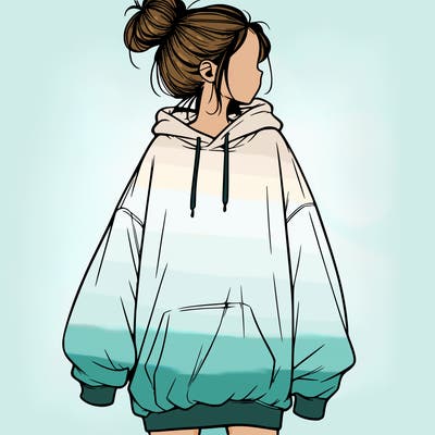 realistic girl with a oversized sweatshirt on and a bun