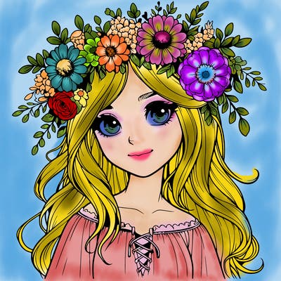 realistic girl with flowers crown