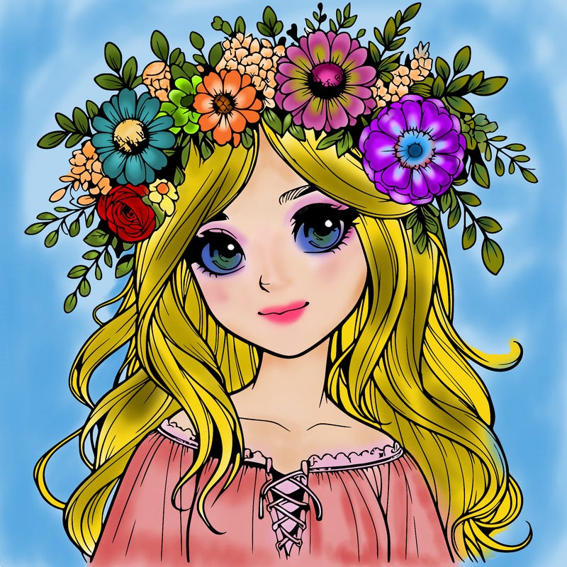 realistic girl with flowers crown