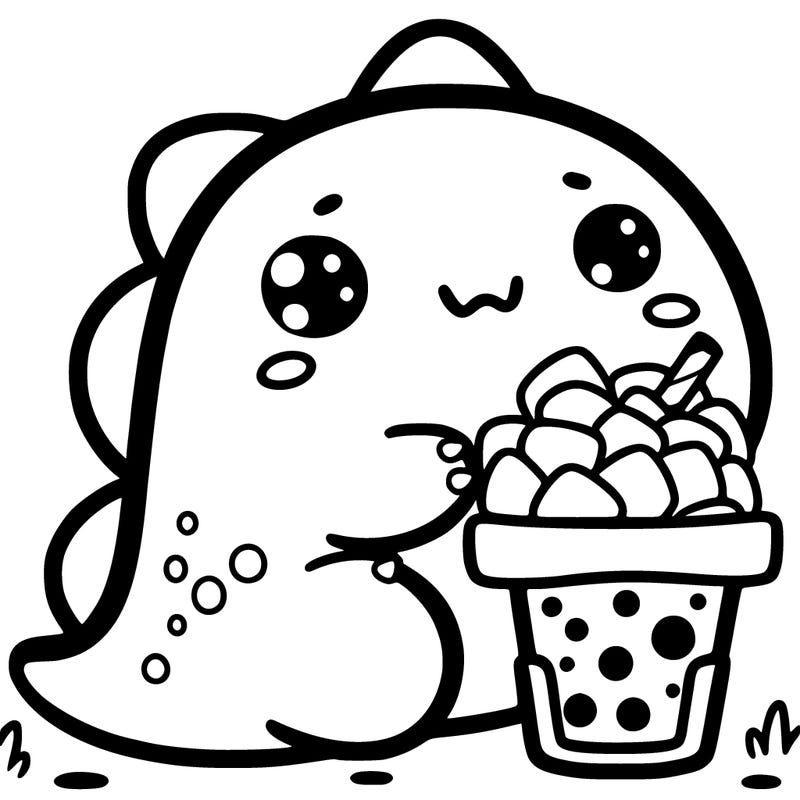 cute dinosaur squishmallow with boba