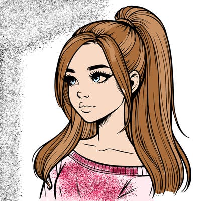 realistic girl with a high ponytail