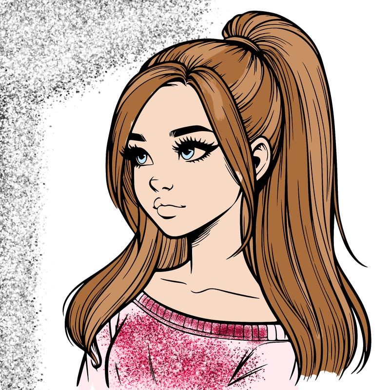 realistic girl with a high ponytail