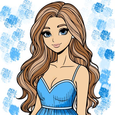 realistic woman with long hair and dress