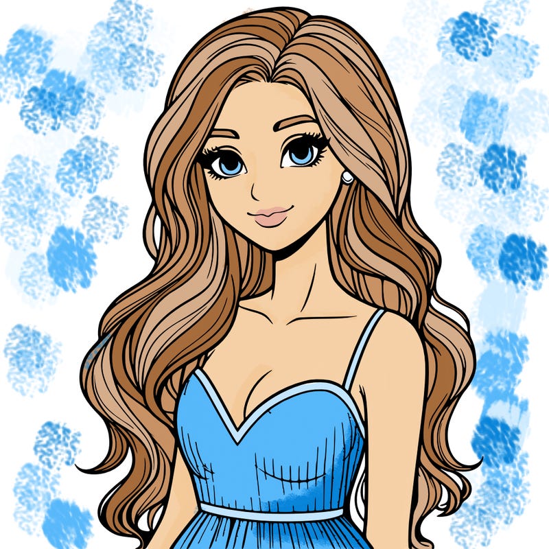 realistic woman with long hair and dress