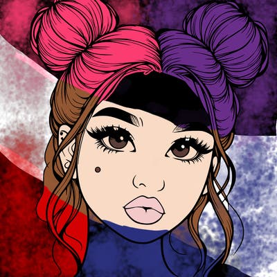 realistic girl with two buns on her hair and lips