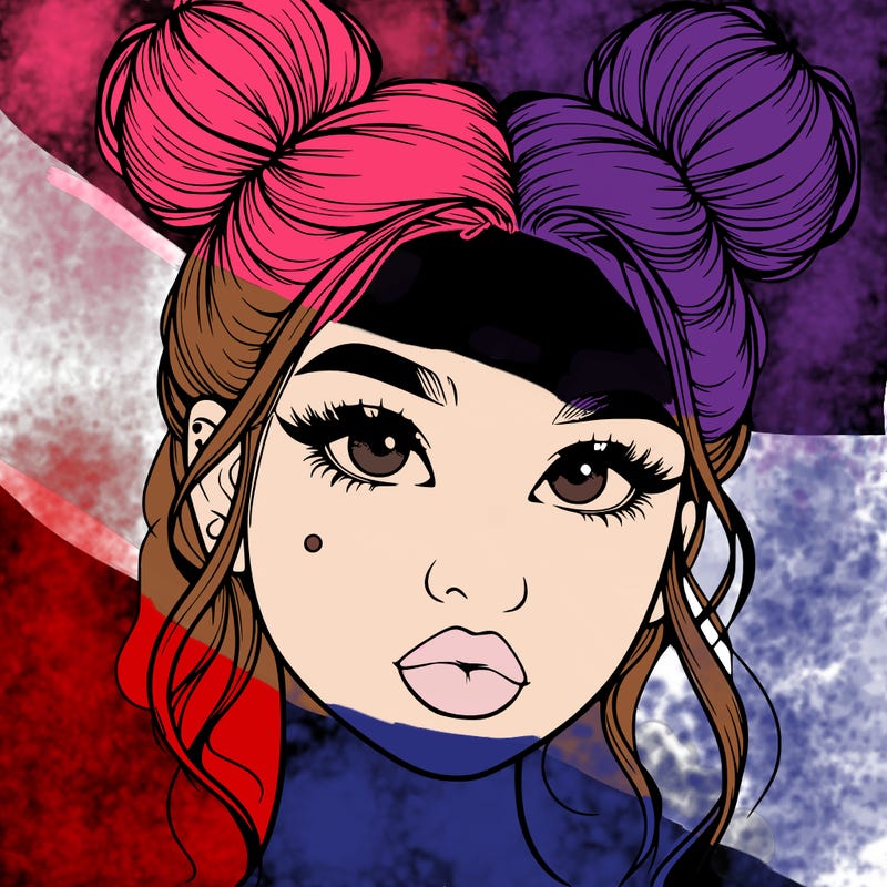 realistic girl with two buns on her hair and lips