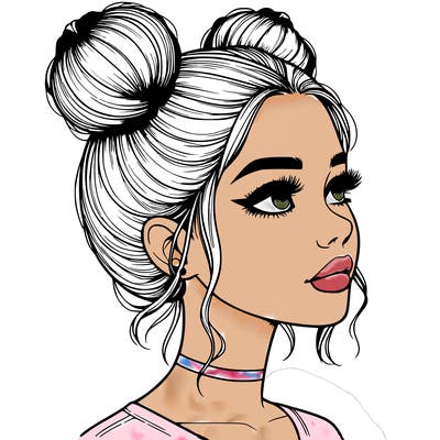 realistic girl with buns on the top of her head