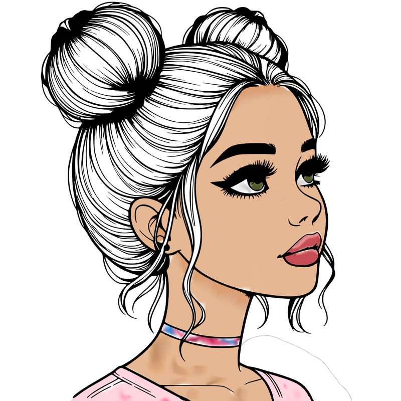 realistic girl with buns on the top of her head