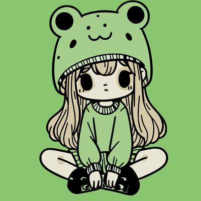 a girl wearing a frog hat and some frog socks