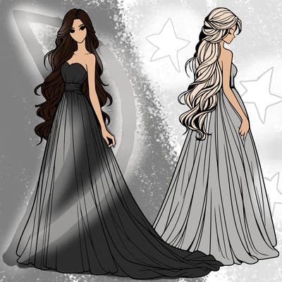 realistic woman with long flowing dress