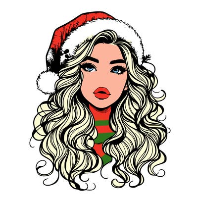 realistic christmas girl with wavy hair and lips