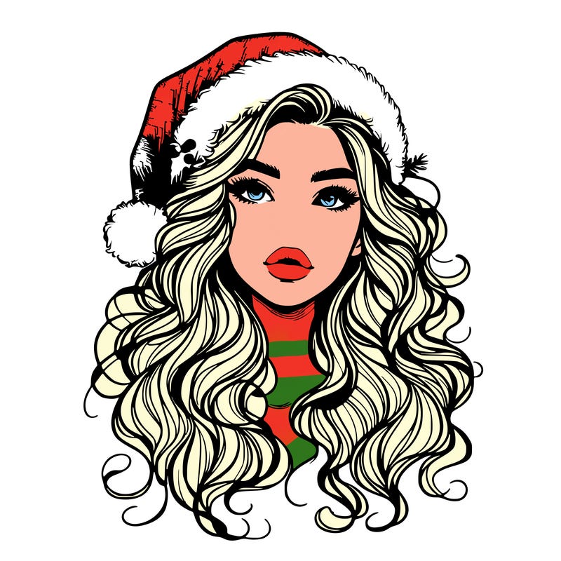 realistic christmas girl with wavy hair and lips
