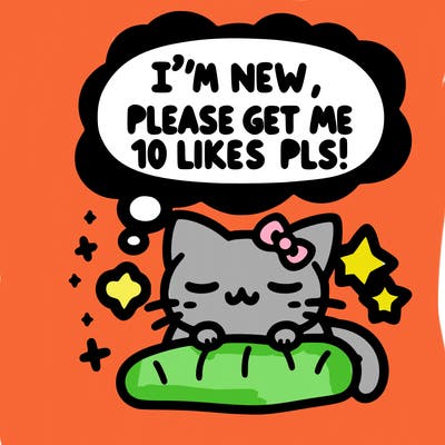 kitty taking a nap dream talking and saying "i'm new, please get me at least 10 likes pls!!"