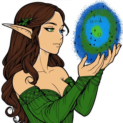 realistic elf girl doing magic