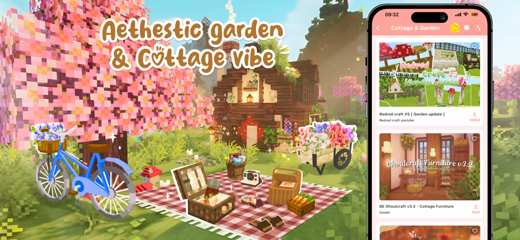 Minecraft furniture mod featuring cottagecore garden and aesthetic picnic decor