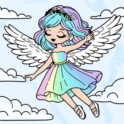 a woman flying with wings