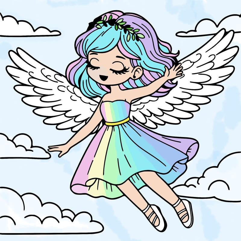 a woman flying with wings