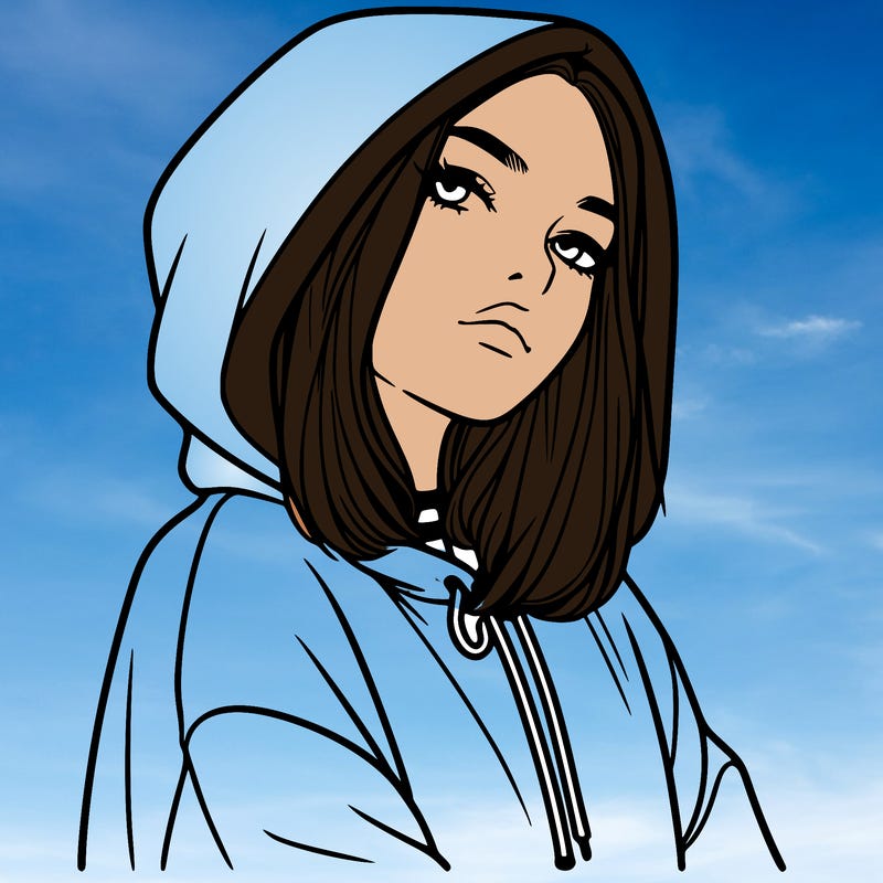 a realistic girl in a hoodie
