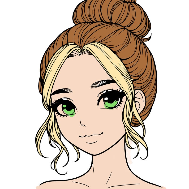 realistic pretty girl with hair in bun