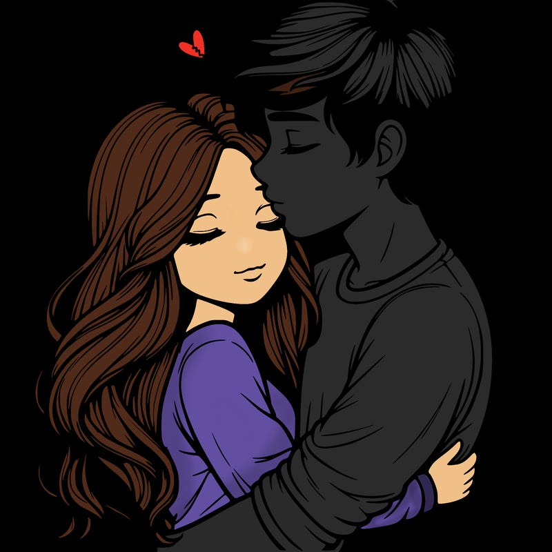 a realistic couple boy and girl hugging and kissing