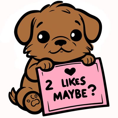 a puppy holding a sign that says 2 likes maybe?