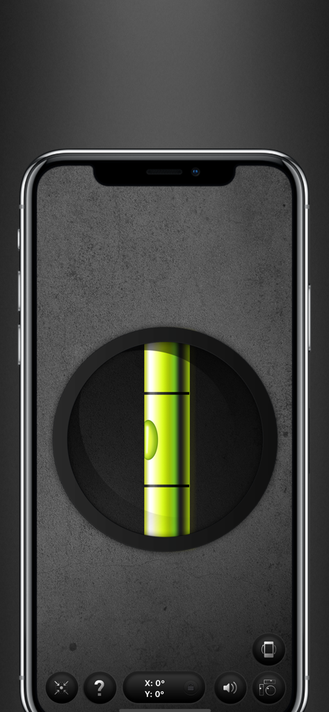 Interface of the Bubble Level 2022 app showing a vertical spirit level on an iPhone.