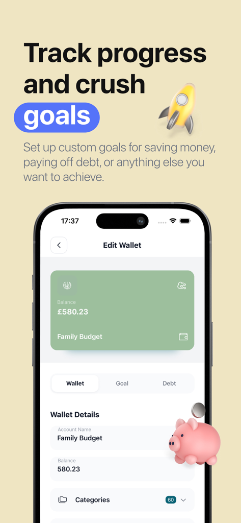 Money Flow: Easy Budget App - Tela do aplicativo Money Flow para rastreamento de metas financeiras e carteira de orçamento familiar